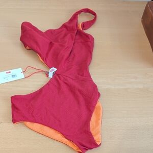 SOLID & STRIPED Red and Orange One-Piece Swimsuit